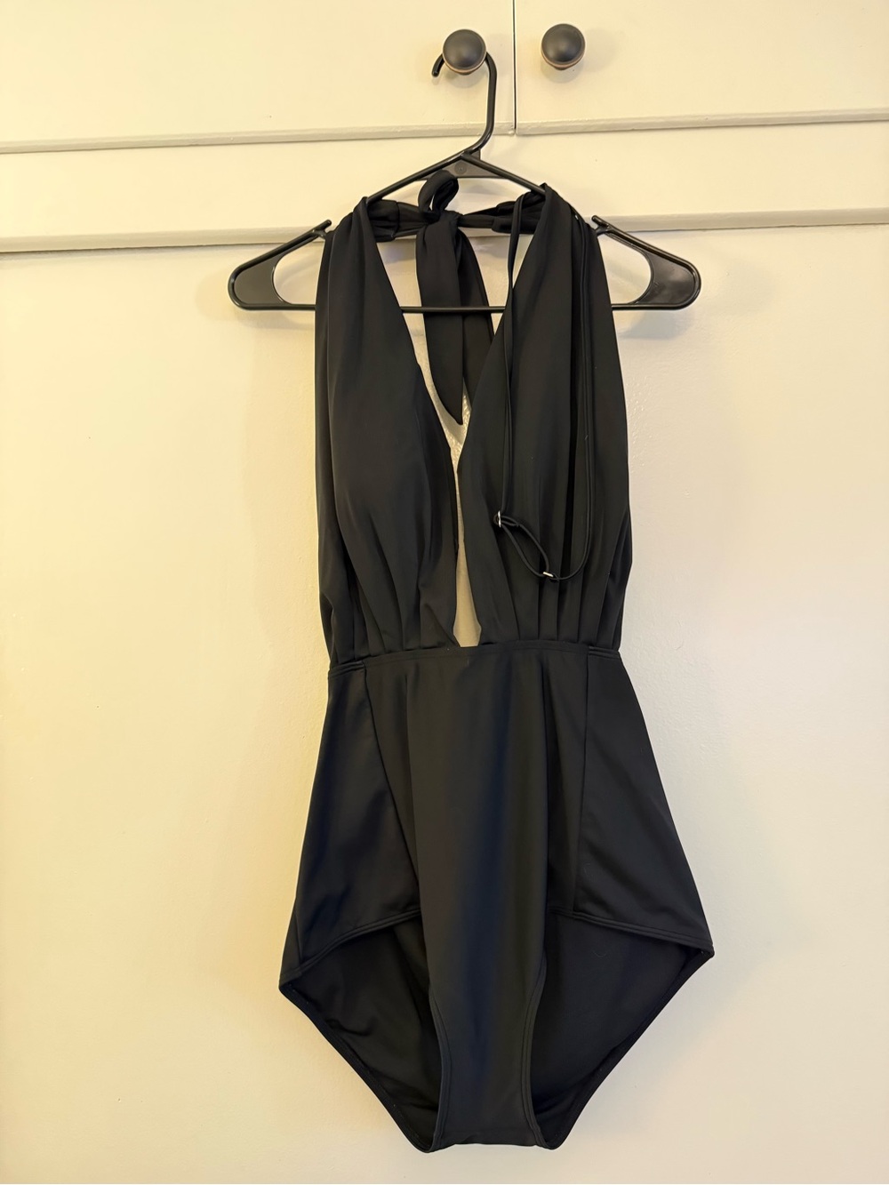 COCOSHIP Black Plunge Halter One-Piece Swimsuit